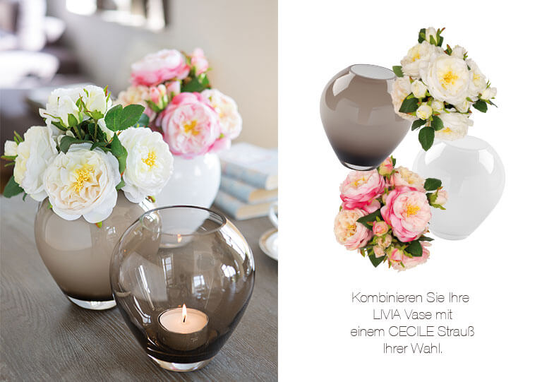 Blumendeko: CECILE Strauß mit LIVIA Vase kombinieren Blumendeko: CECILE Strauß mit LIVIA Vase kombinieren